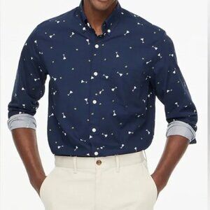 New J. Crew Men's XL Navy Novelty Martini Print Flex Washed Classic Button Up